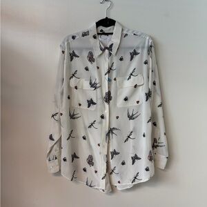 Equipment Ivory Shirt with Bird and Heart Motif